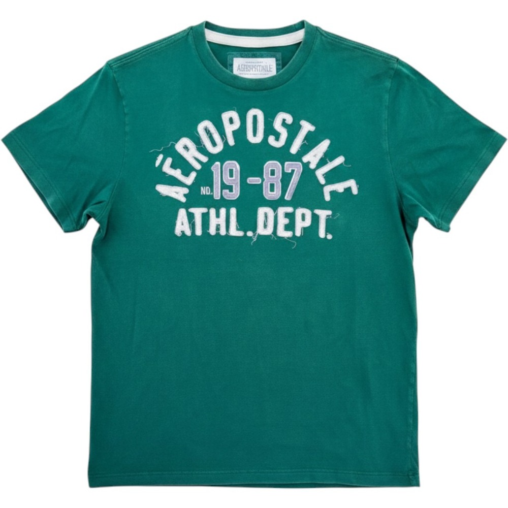 Aeropostale Graphic Tee Sz XL Green Distressed Applique Athl‎ Dept Shirt Vintage